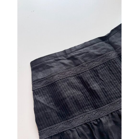 NWOT Vintage 00's TALBOTS Black Linen Lace Trim Tiered Maxi Skirt, Size 16 - Picture 8 of 13